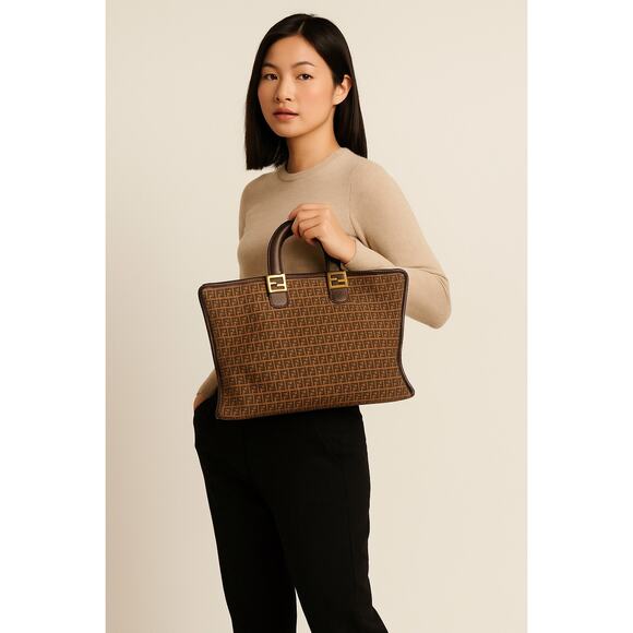 Fendi Handbags - AUTH Fendi Suede Satchel FF Monogram Tote Bag w/COA Italy VTG Y2K Luxury RARE